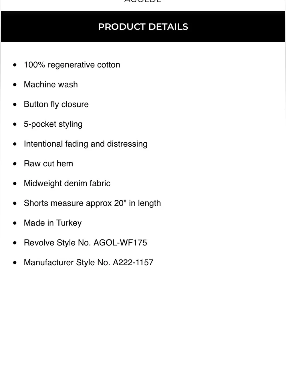 Agolde Indra Long Shorts in Bounce